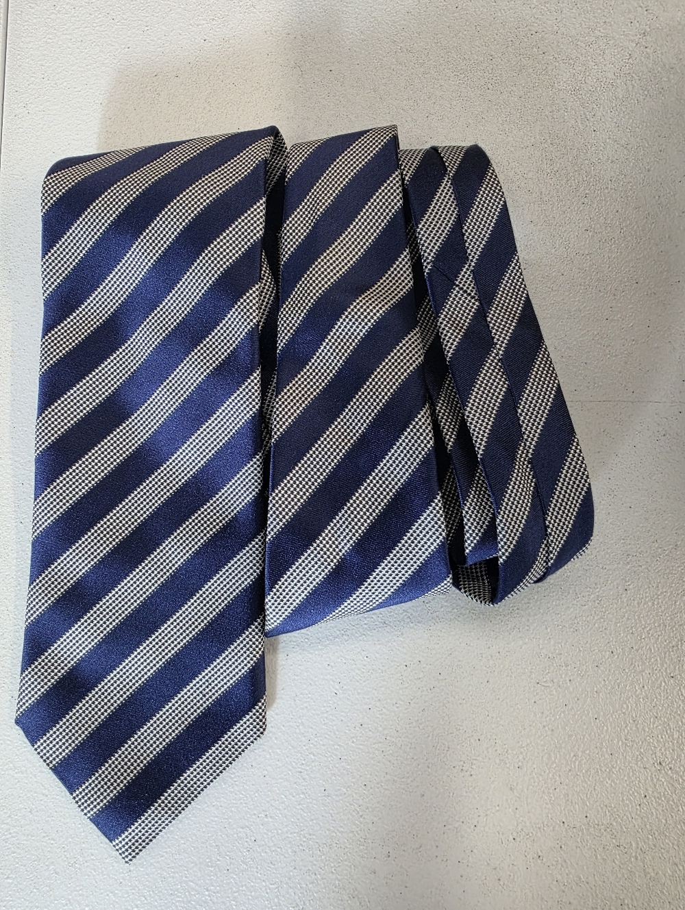 Canali Navy and White Diagonal Stripe Silk Tie